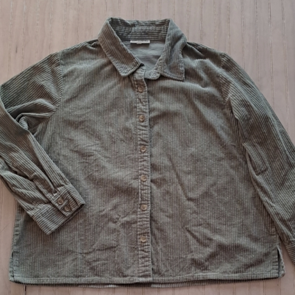 NorthStyle 100% Cotton Corduroy Button Down Shirt Sage Plus Sz Casual Comfy